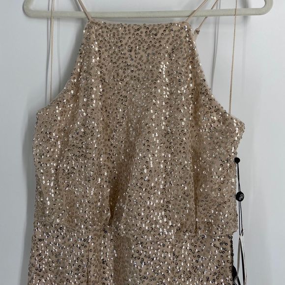 Adrianna Papell Women's Nude Sequined Blouson Halter Formal Gown Sz10M $179 - Picture 5 of 5